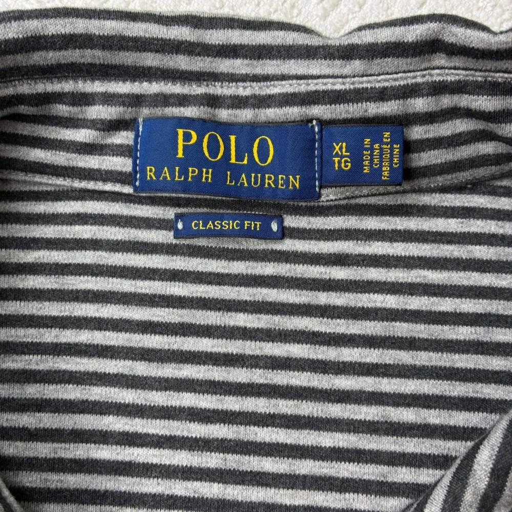 Polo Ralph Lauren Mens XL Grey Black Striped Short Sleeve Polo Shirt Classic Fit